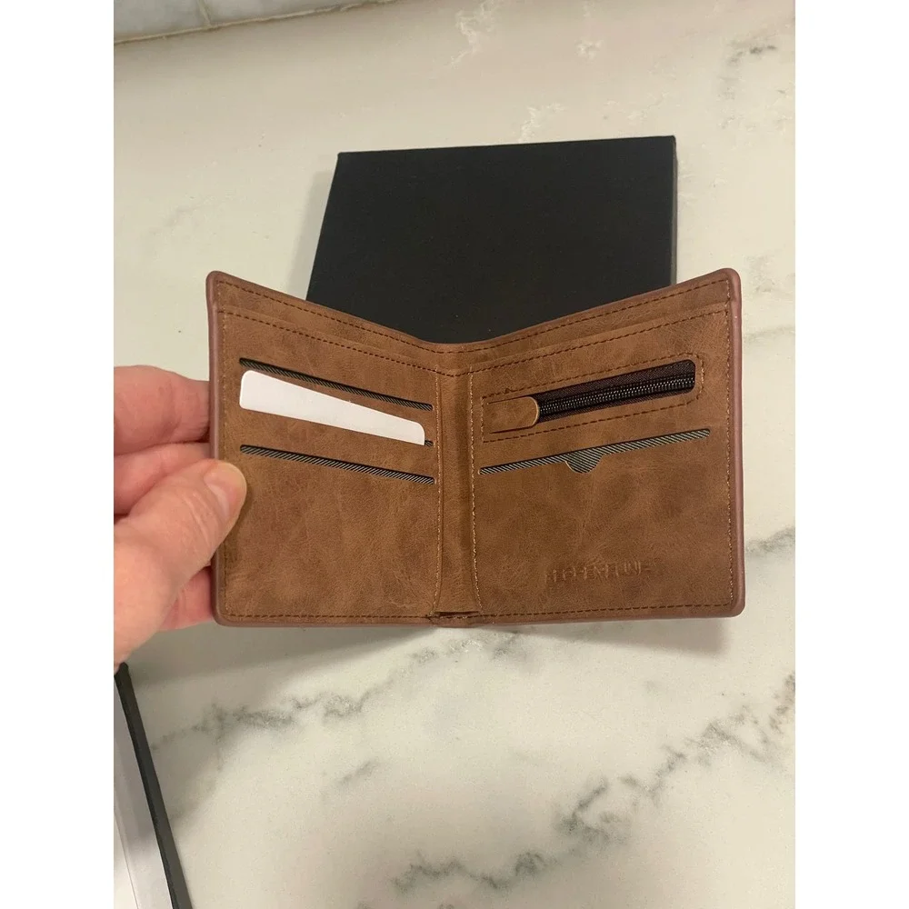 Men's Slim Minimalist Bifold Wallet‎ Brown Soft Leather Front Pocket New